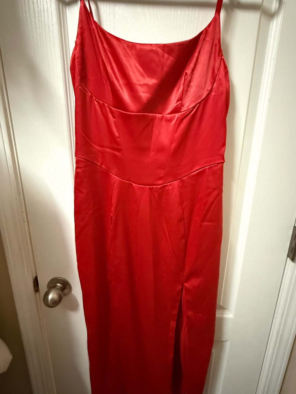 Red Satin Slip Dress with Side Slit